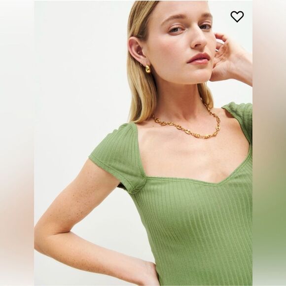 NEW Reformation Percy Knit Mini Dress Crocodile Green Size Large - Picture 8 of 8